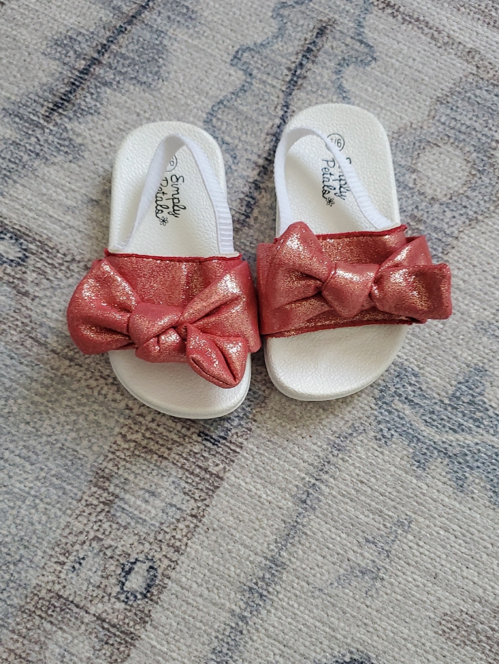 Simply Petals Baby Girls Red Bow Knot Sparkle Sandals Sz5/6